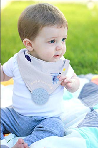 Teething Bib, AOKE Baby Bandana Drool Bibs and Teether Toys Made with 100% Organic Cotton for Boys and Girls, Super Absorbent Hypoallergenic Bibs Baby Shower Gift (3PACK)