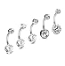THUNARAZ 5pcs Stainless Steel Belly Button Ring for Women Crystal CZ Ball Screw Navel Bars 5 White
