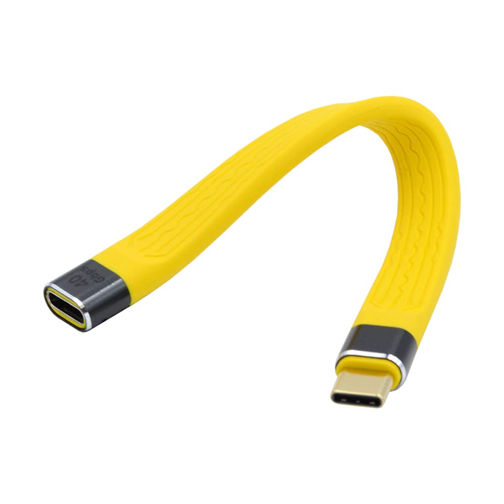 NFHK 13cm Yellow USB4 Extension Cable Slim Flat Male to Female 40Gbps with 100W Charging and 8K@60Hz — image 1