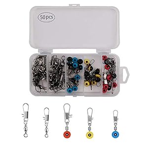 Mein Herz 50 Pieces/boîte Composants De Pêche, Kit D’émerillons Et Agrafes De Pêche En Acier Inoxydable, Haricot Espace De Pêche Ligne Connecteurs De Flotteur De Pêche Matériel De Montage Ligne