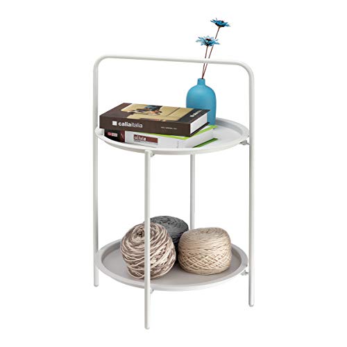 HollyHOME Small Round Metal Tray Table, 2Tier End Table, Accent Sofa