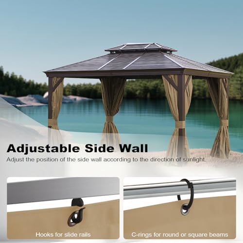 SLASHOME 12x12 Gazebo Curtains Waterproof 4-Panel Brown Outdoor Sidewalls image 26