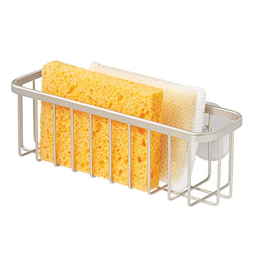 InterDesign Gia Suction Kitchen Sink Caddy, Extra Large Holder for Sponges and Kitchen Accessories - Satin