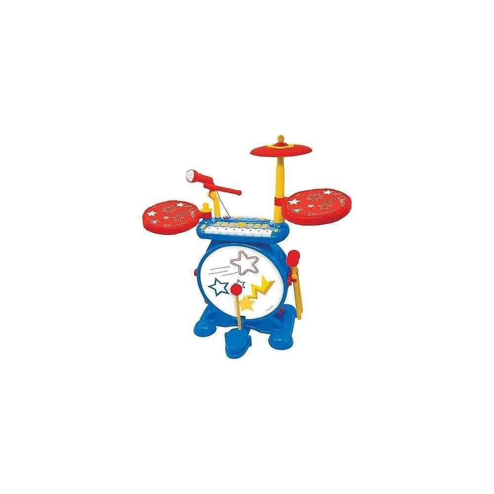 Lexibook, Electronic Drum Set for children, musical toy game, realistic drum sound, 8-keys keyboard, MP3 plug, seat included, blue/red, K610