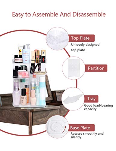DreamGenius 360 Rotating Makeup Organizer, DIY Adjustable Makeup Carousel Spinning Holder Storage Rack, Large Capacity Make up Caddy Shelf Cosmetics Organizer Box, Best for Countertop, Square - Thumbnail 3