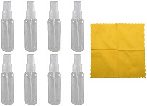 8 - 2 oz Clear PET Bottle with Natural Fine Mist Sprayer &amp; Microfiber Cloth