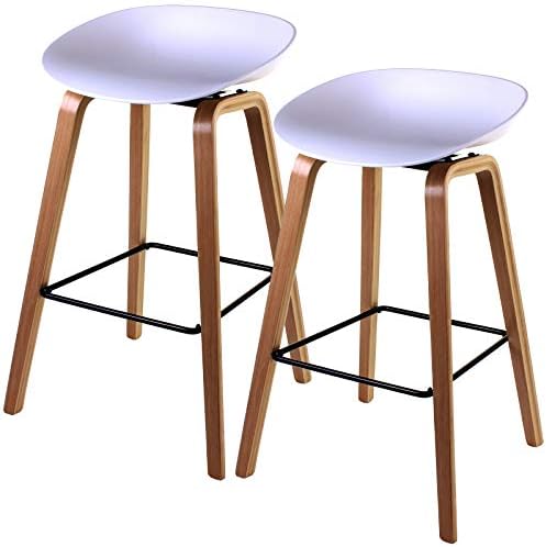 Marko Furniture Set of 2 Bar Stools Modern & Stylish Wooden or Metal Legs Moulded Seat Kitchen Breakfast (Benevento - White)