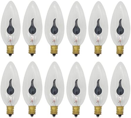 Rolay Flicker Flame Light Bulbs -5 Watt, 110 volt, E12 Candelabra Base, Flame Shaped - Dances with a Flickering Orange Glow, 12 Pack