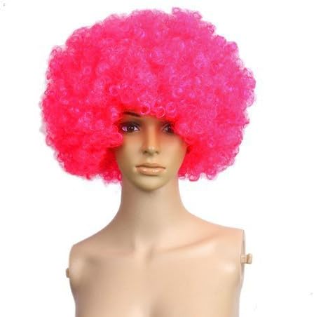 ZCSMg Funny Short Curly Afro-Hair Costume Cosplay Wig (Hot Pink)