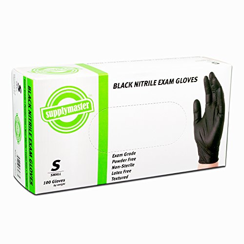 SupplyMaster Black Nitrile Exam Disposable Gloves 4 Mil, Powder Free