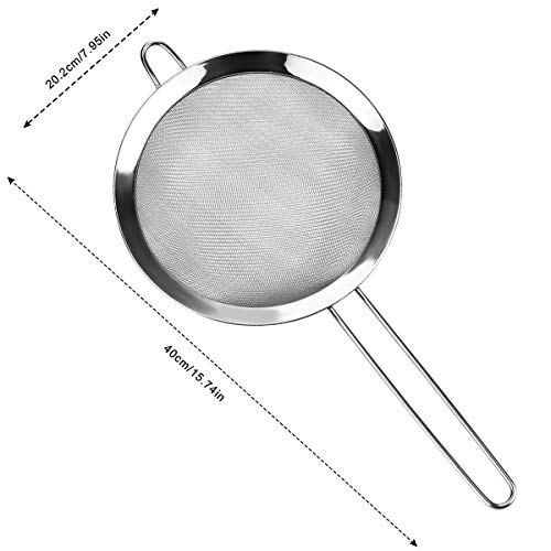 3Pcs Fine Mesh Kitchen Sieve 8/14/20cm Stainless Steel Strainers Sieve