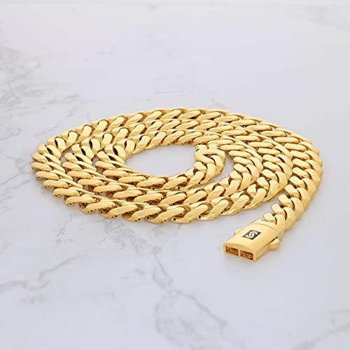 Nuragold 10k Real Yellow Gold Royal Monaco 7.5mm Miami Cuban Link Necklace (16