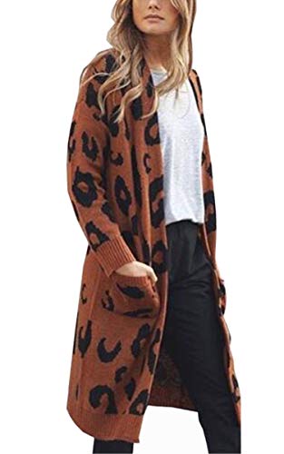 image for Angashion Women's Cardigan Long Sleeves Leopard Print Knitting Sweater