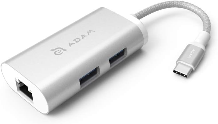 ADAM elements 3-in-1 USB C Hub - 2 USB A 3.1 Ports – 1 Ethernet RJ45 Port - Portable, Durable Aluminum Case, Compatible for Mac, Windows, Chrome (CASA Hub eC301, Silver)