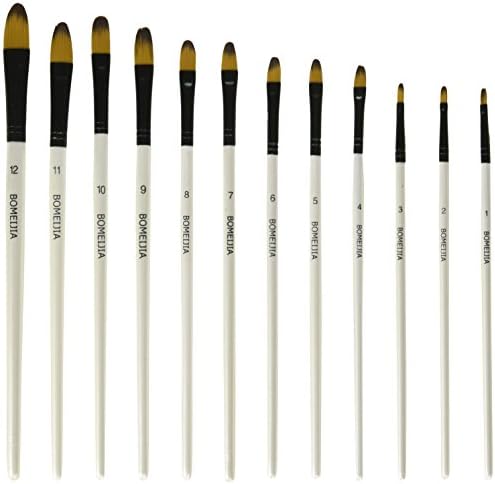 Artist Paint Brushes Set - 12 Piece - Filbert Golden Nylon Bristles - Professional Brush for Watercolor Acrylic, Gouache, Oil and Facepaint