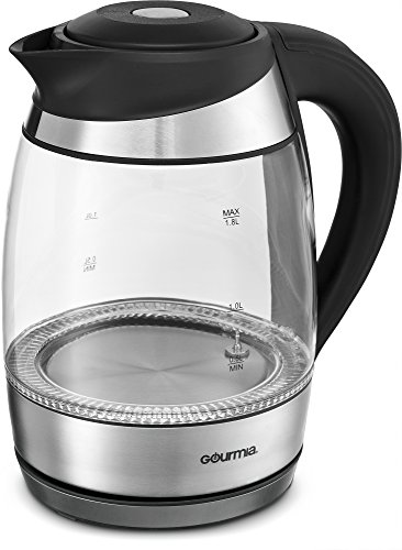 Click Here to See More Images Gourmia GDK340 Glass Kettle Rapid Boil 1500 Watt LED Lights Change Color As Water Heats Up, 5 Preset Temperature Controls ETL Safety LISTED - 2 Quarts