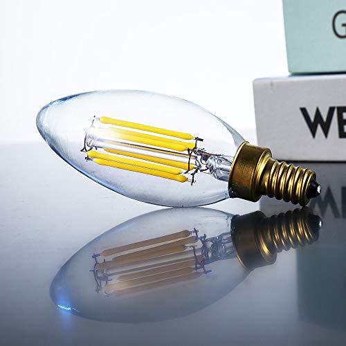 LEOOLS E12 Candelabra LED Bulbs Dimmable 60W Equivalent LED Chandelier Light Bulbs 6W Daylight White 4000K 700LM CA11 Vintage LED Filament Candle Bulb with Decorative Candle Base 6 Packs