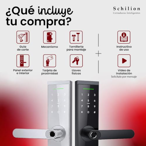 Schilion Cerradura Inteligente WiFi + Bluetooth para Puerta Principal Exterior Chapa Electrónica Apertura con Huella, Código, Tarjeta, App Móvil, Control Remoto - Espesor Recomendado de 3.5 a 12 cm