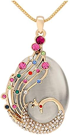 Crystal Peacock Long Sweater Chain Pendant Necklace Korean Jewelry (White)