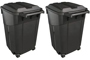 GARDENNEST 2 PCS 45 Gallon Heavy Duty Plastic Garbage Cans Trash Cans Rubbish Bin Attached Lid 2 Built in Rugged Wheels Easy Grip Handle Click Lock Lid Design Perfect for Both Indoor Or Outdoor Use