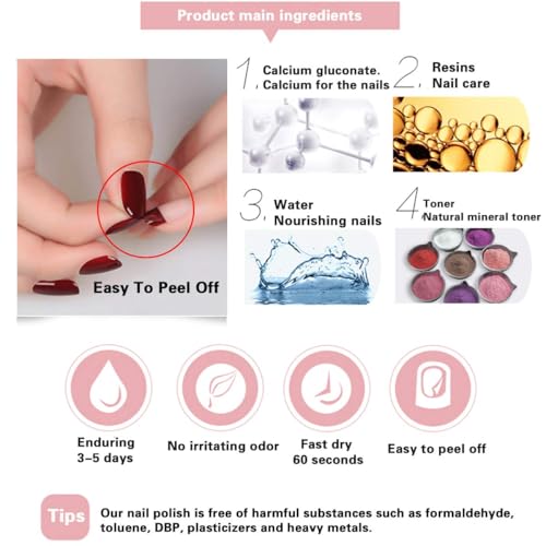 LBOYLOVE® 10 Pcs Easy Peel Off Nail Polish Set, Easy Peel Off & Quick Dry Nail Polish, Organic Water Based Non Toxic Nail Polish for Women and Teens (5ml)