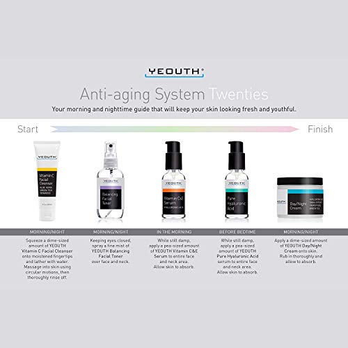 Anti-aging Kit Twenties - YEOUTH 5 Pack Anti aging Beauty Gift Set - Vitamin C Facial Cleanser - Balancing Toner for Face - Vitamin C & E Serum for Skin - Day Night Snail Cream Moisturizer - Thumbnail 3