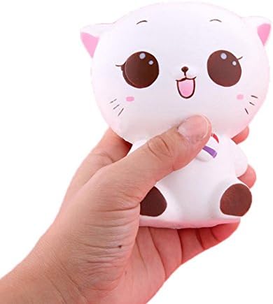 Stress Relief Decompression Toys,Squishy Kitty Cat Doll Slow Rising Soft Pinch Stress Reliever Kid Toy Phone Charm Kid Toys Gift (white)