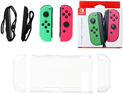 Nintendo Joy-Con (L/R) - Neon Red/Neon Blue with Protective Clear Case (BUNDLED with Protective Clear Casing for L/R Joycon and Switch Console) … (Neon Green/Neon Pink)