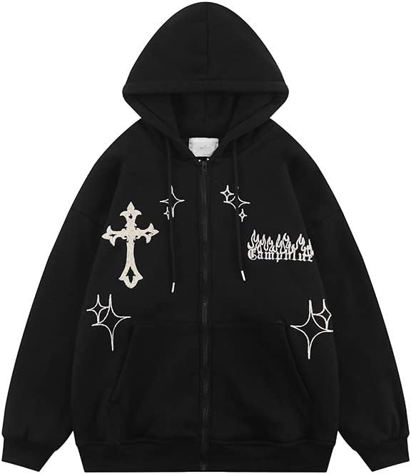 Amazon.com: Ponitrack Unisex Zip Up Hoodies Y2k Flame Print