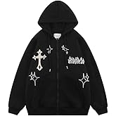 Gothic Embroidery Hoodies Women Retro Harajuku Hip Hop Jacket Zip Up Hoodie Loose Sweatshirt Clothes Y2K Tops