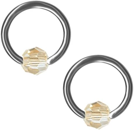 14g 5/8 inch-16mm Pair of Honey Gold Color Bead Steel Captive Rings