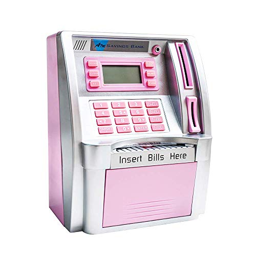 LB Pink ATM Savings Bank Electronic Mini ATM Piggy Bank Cash Coin Educational ATM Machine for Girls Birthday