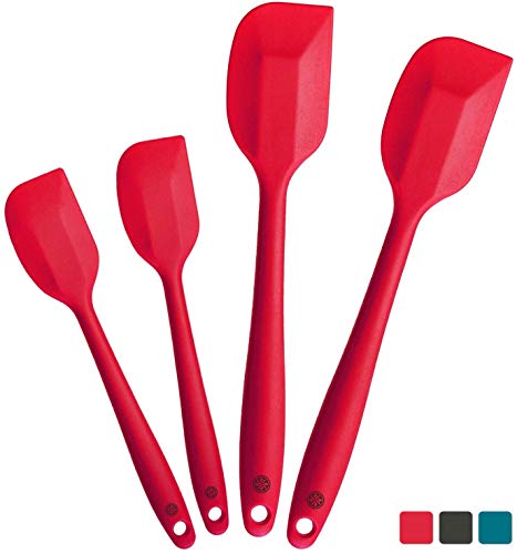 StarPack Premium Silicone Spatula Set (2 Small, 2 Large) - High Heat Resistant to 600°F, Hygienic One Piece Design, Non Stick Rubber Cooking Utensil Set (Cherry Red)