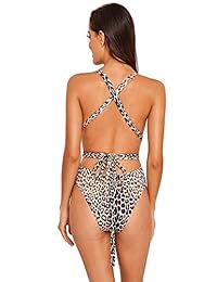 SweatyRocks Trajes de baño sexy para mujer, con nudo cruzado en la parte delantera, espalda abierta, leopardo, una pieza