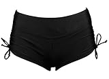 Cocoship Women's Solid Black Beach Pant Bikini Bottom Adjustable Tie Boy Short(FBA)