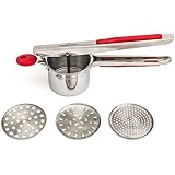 UberChef Potato Ricer Set with 3 Ricing Discs (Fine, Medium, Coarse) ● Premium Stainless Steel Baby Food Strainer, Fruit Masher, and Food Press with Ergonomic Comfort Grip