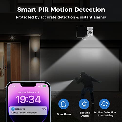 Hiseeu - Cámara de Seguridad Solar para Exteriores, cámara de batería inalámbrica de 4 MP, visión PTZ de 360°, detección de Movimiento PIR, visión Nocturna de Color, IP66, Audio de 2 vías, WiFi 2.4G