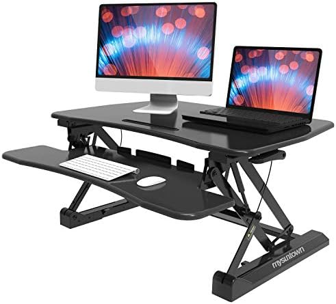 Height Adjustable Standing Desk, Mysuntown Ergonomic Designed Computer Stand up Desks Easy Install and Somooth Motion Workstation Foldable Extender Fits Removable Platform