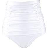 RELLECIGA Women's High Waisted Bikini Bottom Tummy Control Ruched Full Coverage Swim Bottom