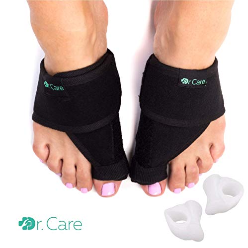 DR.Care Bunion Splints, Toe Separators [2 Pair] - Bunion Corrector - Big Toe Spacers - Elastic Foot Straightener - Bunion Relief - Orthopedic Brace Pads, Gel Toe Spacers For Hallux Valgus - Women, Men