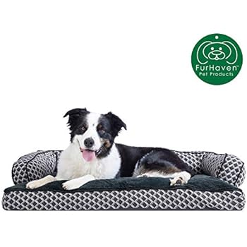 Furhaven Pet Dog Bed | Plush Faux Fur & Décor Comfy Couch Pillow Cushion Traditional Sofa-Style Living Room Couch Pet Bed w/ Removable Cover for Dogs & Cats, Diamond Gray, Large