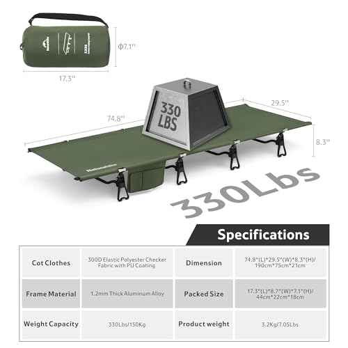 Naturehike Ultralight Folding Camping Cot, Aluminum Lightweight Portable Compact Bed for Camping, Hike, Backpack