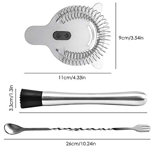 Senhai Rostfreier Stahl Cocktail Muddler, Spiral-Mischlöffel & 4-Prong Bar Sieb, Hausbar Kneipier Muddling Tool Set – Bild 4