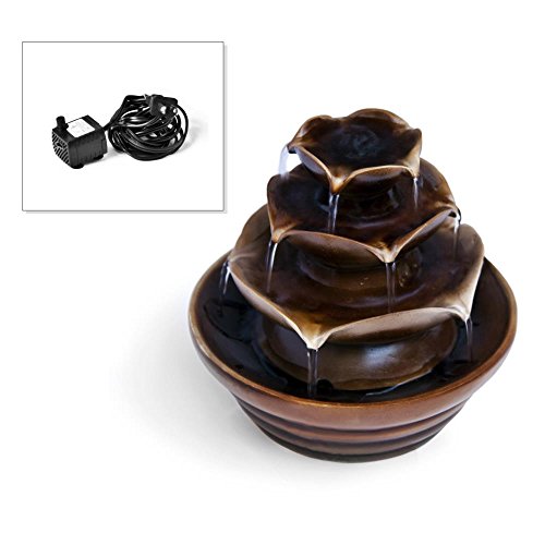 SereneLife 3-Tier Water Fountain Decoration - Cool Indoor Outdoor Portable Electric Tabletop Decorative Zen Meditation Waterfall Decor Kit Includes Submersible Pump & Power Adapter - SLTWF10