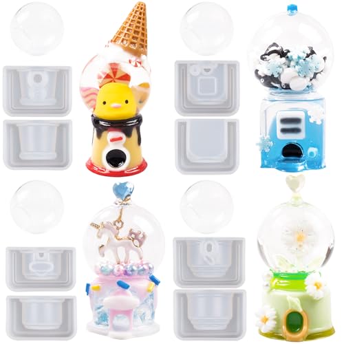 Resin Shaker Molds Set Gumball Machine with Glass Bubbles for Epoxy Jewelry Casting Miniature Dollhouse Game Toys 9-in-set, Mini 2inch