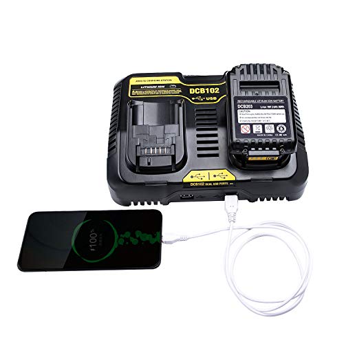 Hipoke DCB102 12V 20V Max Dewalt Battery Charger with USB Port, Dual