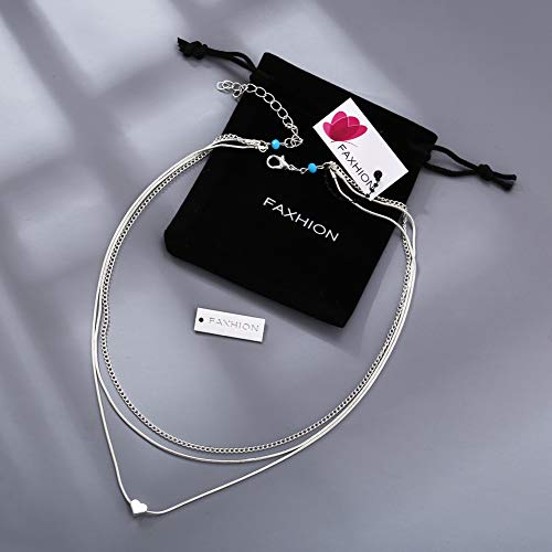 image for FAXHION Love Heart Layered Cute Anklets - Silver Anklets for Women 