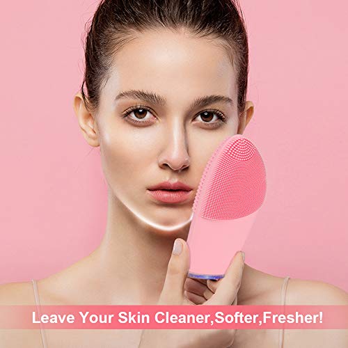 VIVK Sonic Facial Cleansing Brush - Rechargeable Electric Waterproof Silicone Exfoliating Face Scrub Brush(Pink)