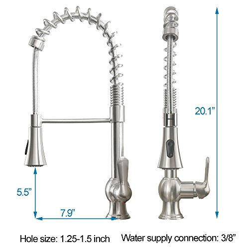 Comllen Lead Free Modern Stainless Steel Brushed Nickel Pull Down Kitchen Sink Faucet, Pull Out Sprayer Kitchen Faucet With Cover Plate