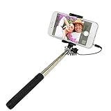 Compact WIRED Selfie Stick Monopod Extendable w Built-in Remote Shutter for Net10 Alcatel Pop Star - Net10 iPhone 6 - Net10 BLU Life Play S - Net10 HTC One M9 - Net10 Huawei Ascend Plus